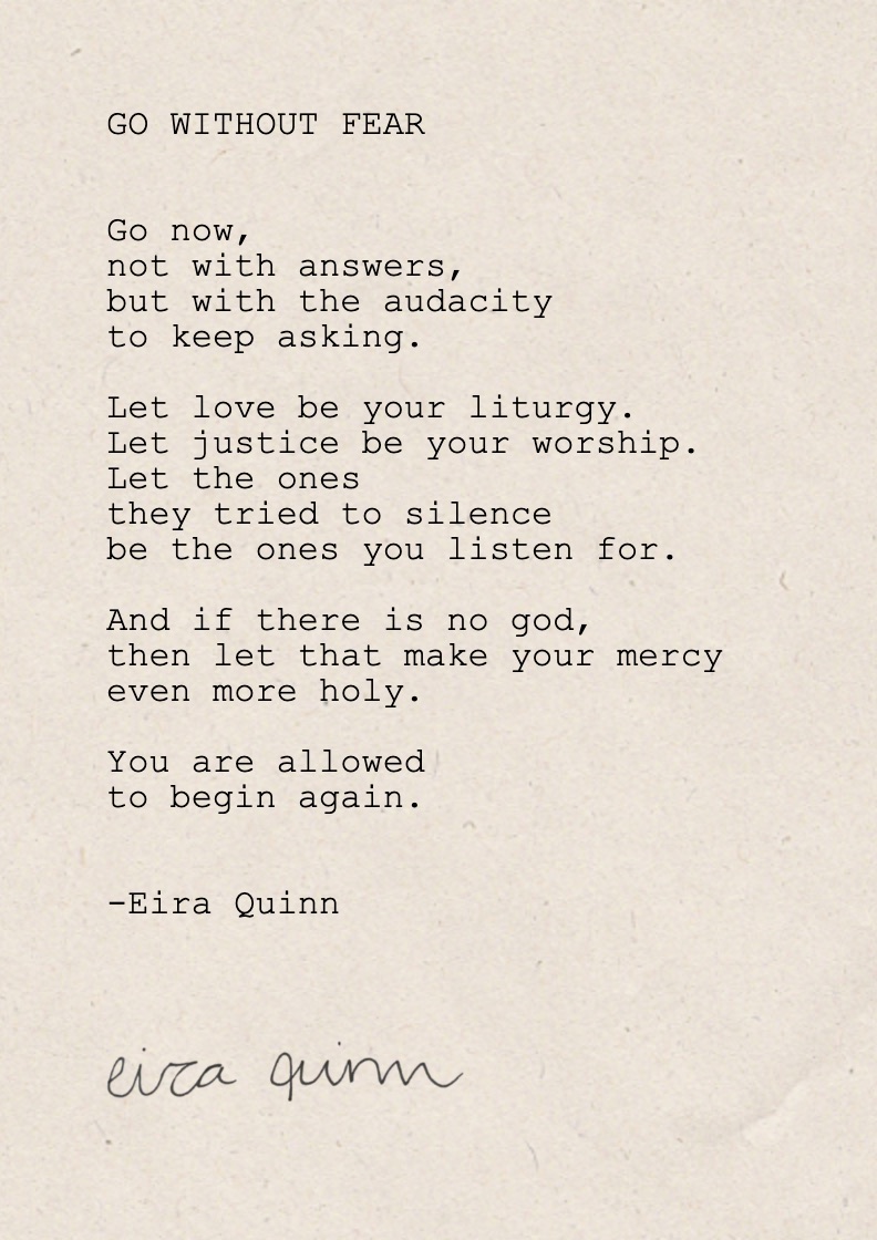 Mockup of "Go Without Fear" hand-typed on A6 handmade paper